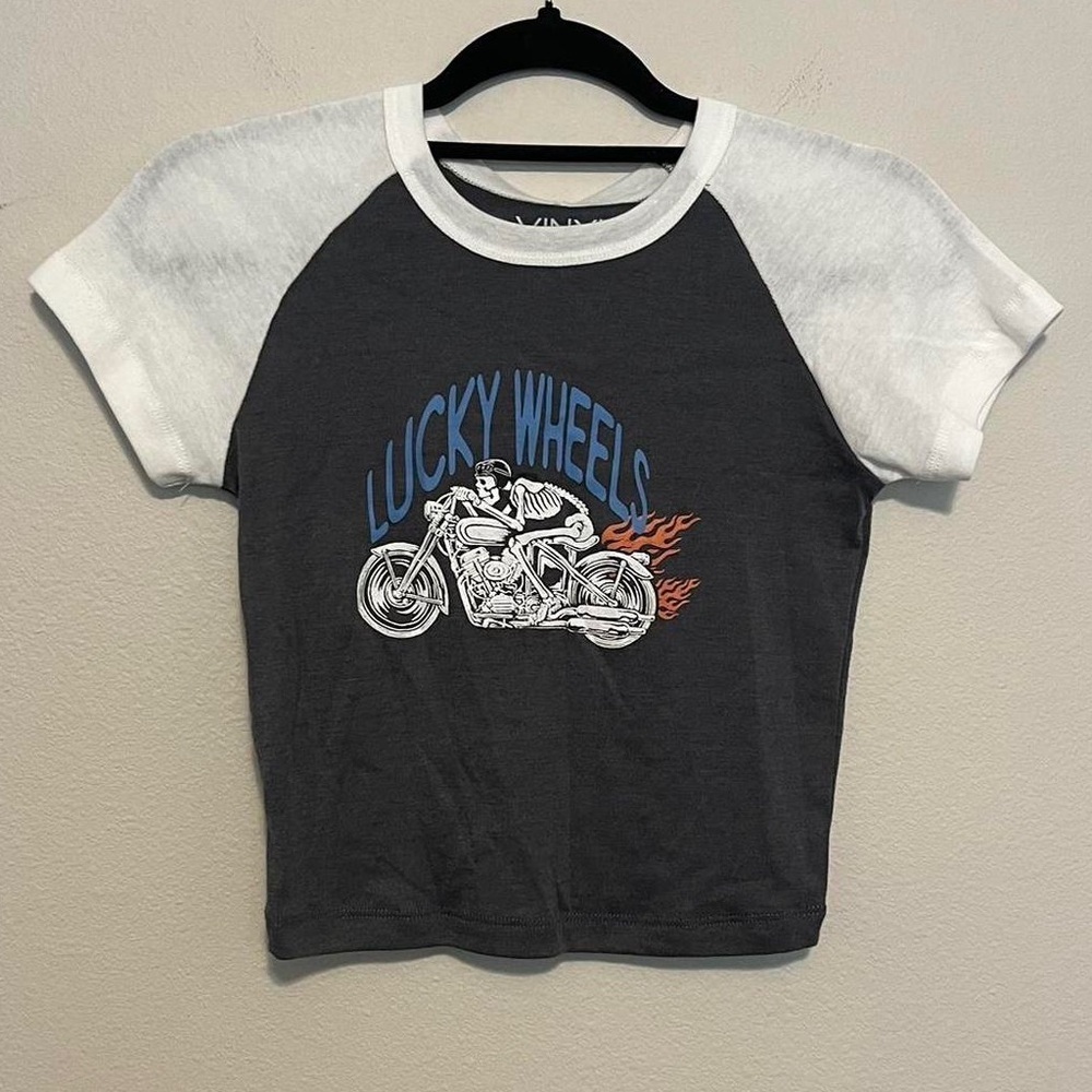 Vinyl icons lucky wheels vintage cropped top